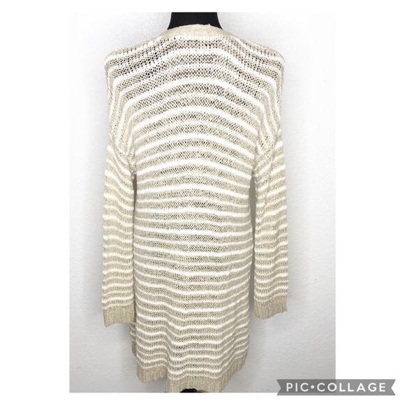 Soft Surroundings tan cream striped knit open front long cardigan sweater Small - Picture 14 of 14